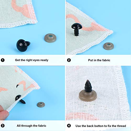 UPINS 500Pcs Safety Eyes for Amigurumi Crochet Animals with Washers | Black Plastic Craft Eyes, 6 to 12mm, for Crocheting Toys Puppets Bears Stuffed Animals, DIY Doll Making Supplies - size: A:6-12MM