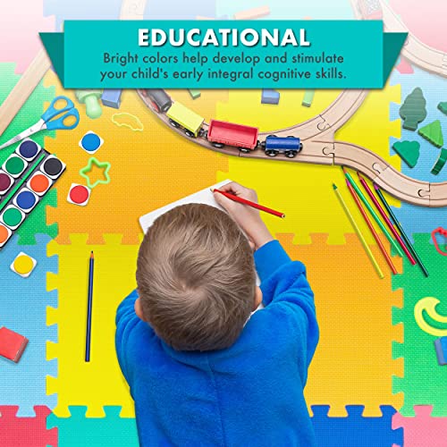 ProSource Baby Play Mat, Soft Foam Floor Tiles for Kids, Interlocking EVA Panels for Playpen Use, Crawling Development Surface, Safe Non-Toxic Toddler Flooring, 36 Tiles, Multicolor - size: 36 Tiles