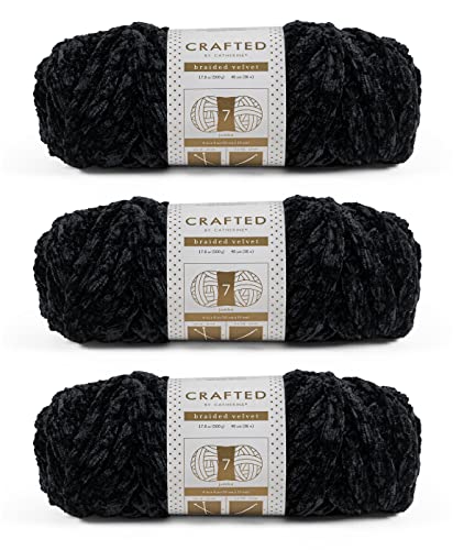 Crafted By Catherine Braided Velvet Yarn - 3 Pack, Black, Gauge 7 Jumbo - size: 17.6 oz/ 3 Pack