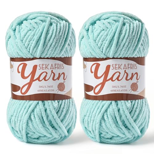 2 Pack Fluffy Velvet Yarn for Crocheting，Baby Blanket Yarn for Crocheting Soft，100g(131yds) Amigurumi Yarns，Plush Chenille Crochet Yarns，Puzzle Yarn for Crochet Weaving Craft(2 Aqua Green) - color: 2 Aqua Green
