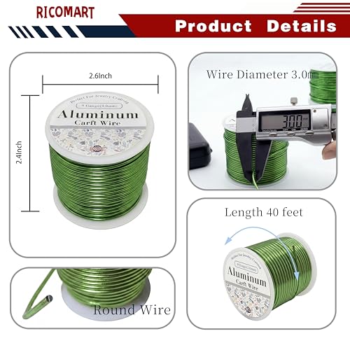 9 Gauge Aluminum Craft Wire Green 40FT 3mm, Jewelry Making, Flexible Bendable Armature Wire for Sculpting, Floral Crafts, Metal Wire Wrapping, DIY Art Projects & Wreath Making - color: Green, size: 9gauge