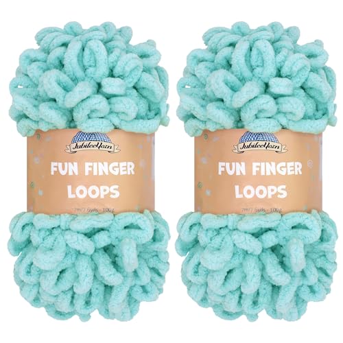 JubileeYarn Fun Finger Loops Yarn - 100g/Skein Jumbo Polyester - Blue - 2 Skeins - color: 002 Blue, size: 2 Skeins