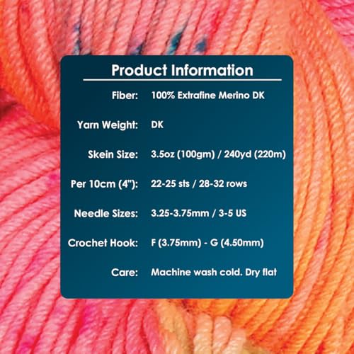 KnitPro Symfonie DK Weight Merino Wool Yarn 240yds, 100g, Galaxy Glow | 100% Extrafine Merino, Hand Dyed, OEKO-TEX Certified, Superwash, Colorfast, #3 Yarn Skein for Knitting & Crochet - color: Galaxy Glow