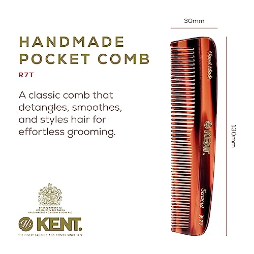 Kent R7T Double Tooth Hair Pocket Comb, Small Coarse/Wide Comb for Hair, Beard, and Mustache Grooming for Men, Women, and Kids - Saw Cut, Hand Polished, Handmade in England - color: Tortoiseshell, size: 6 Pack
