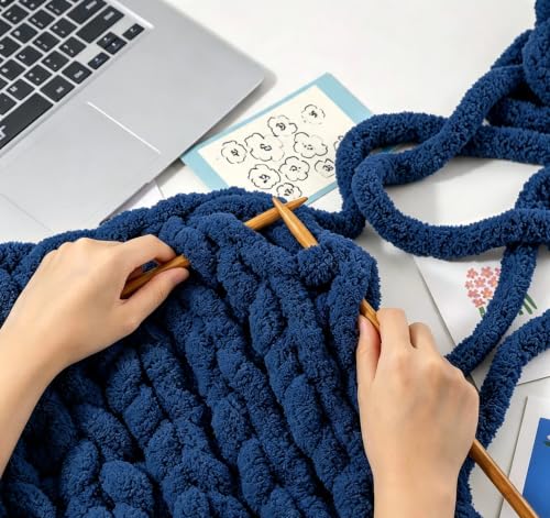 bearberry Jumbo Chenille Yarn, Super Bulky 6 - Extra Plush & Skin-Friendly for Chunky Knit Blankets, Arm Knitting & Crocheting 8-Pack (8oz/25yd Per Skein), Machine Washable, Ultra Soft, Dark Blue - color: Dark Blue