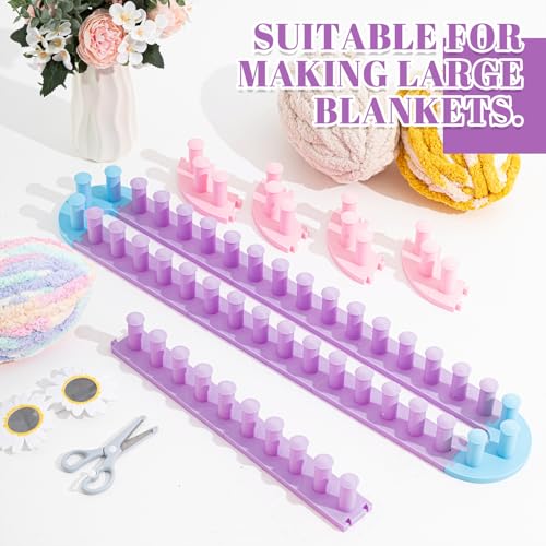 Novabright 64 Inch Chunky Yarn Blanket Loom Kit Adjustable Plastic Frame No Needle Hand Knitting for Thick Yarn Projects DIY Beginners Craft Gift - style: Plastic