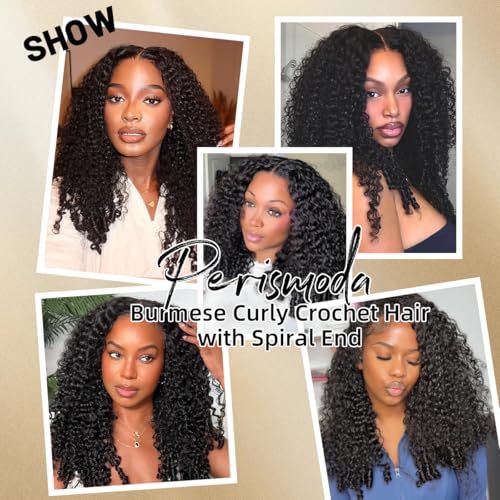 Feather Crochet Human Hair 16 Inch 3C4A Burmese Curly 15A 100% Human Hair Bundles 120g 100 Strands Pre-Separated Crochet Hair for Black Women Burmese Curly Invisible Crochet Hair Extensions - color: Burmese Curly Crochet Hair with Spiral End, size: 16 16