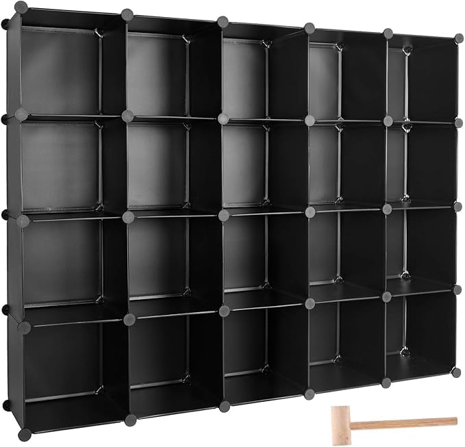 Cube Storage Organizer, DIY Plastic Closet Cabinet Modular Bookcase, Storage Shelves for Bedroom Living Room, Office（20-Cube，Plastic） - color: Black, size: 20 Cubes