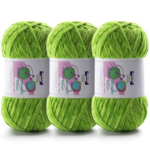 3 Skeins Soft Fluffy Velvet Yarn, Chenille Chunky Yarn for Hand Knitting and Crocheting DIY Craft, Amigurumi Crochet Yarn（3×196.8yds, 3×3.5oz） (Autumn Green) - color: Autumn Green