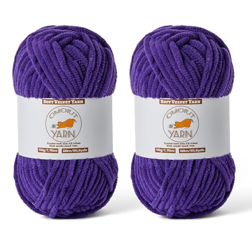 2 Pack Lilac Fluffy Velvet Yarn for Crocheting, Chunky Chenille Baby Blanket Yarn for Crochet, Soft Fuzzy Puzzle Yarn for Knitting, (50g/1.77oz Each) Bulky Thick Amigurumi Crochet Yarns - color: 2 Lilac