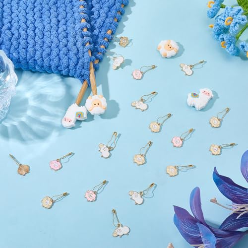 NBEADS 34 Pcs Sheep Alpaca Stitch Markers Kit, Including 30 Pcs Alloy Enamel Locking Stitch Markers and 4 Pcs Shee Alpaca Silicone Needle Stoppers Knitting Markers for Crochet Projects