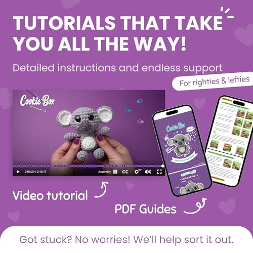 Cookie Box Crochet Kit for Beginners, Koala Coal | All Materials Included, Step-by-Step Video Tutorials, PDF Patterns, Easy DIY Craft, Amigurumi and Knitting Gift Set - color: Gray