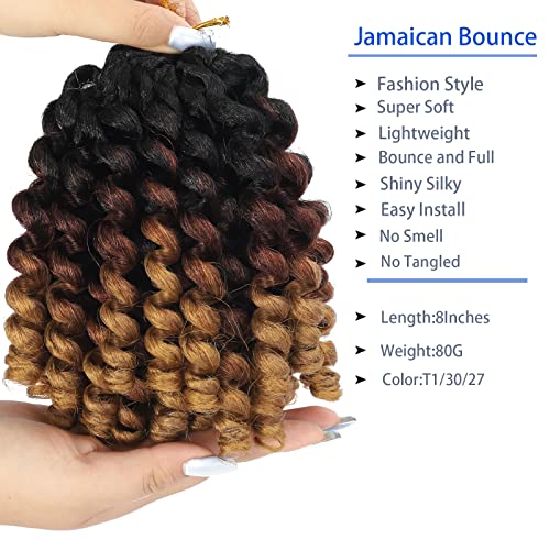 Jamaican Bounce Hair Extensions 8 inch Ringlet Wand Curl 3 Tone Blonde Brown Ombre Curly Crochet Braids 1B 30 27 Crochet Braiding Hair 60 Roots - color: T1/30/27, size: 8 Inch (Pack of 3)