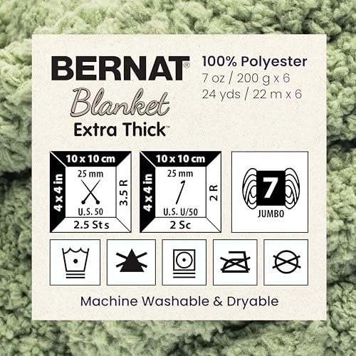 Bernat Extra Thick Chunky Yarn for Crocheting Soft, Green Frost, 6-Pack | #7 Jumbo Yarn, 100% Polyester, Extra Thick Chunky Blanket Yarn for Knitting, Crochet & Crafts, 24yds, 200g/7oz per skein - color: Green Frost