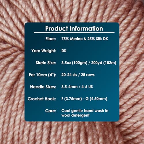 KnitPro Symfonie DK Weight Merino Wool Yarn, 200yds, 100g, Pink Pearl | 75% Extrafine Merino & 25% Silk, OEKO-TEX Certified, Hand Dyed, Colorfast, #3 Yarn Skein for Knitting & Crochet - color: Pink Pearl