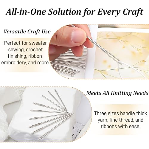Large-Eye Blunt Stainless Steel Yarn Needles (18-Piece Set) – Easy-Thread Knitting, Sewing & Craft Finishing Needles with Storage Bottle