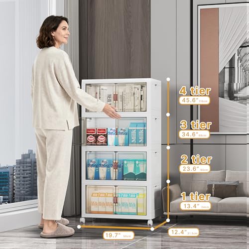 UAMFURI Stackable Storage Bins, 416QT Collapsible Drawers with 2 Lids | Large Capacity, Magnetic Door, Stack Lock, Rolling Wheels, Foldable Design, Organizers and Storage for Bedroom Dorm Garage - color: White-52qt, size: 8Pack with 2 top lids