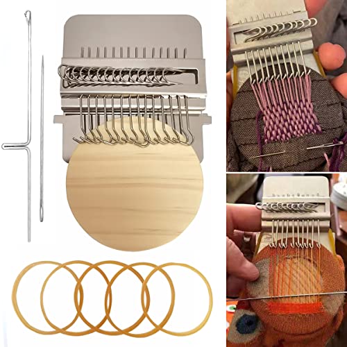 Small Wooden Darning Loom Weaving Tool for Mending Clothes & Jeans,14 Hooks | Speedweve Type DIY Weaver Machine for Quick Mending & Beautiful Stitching, Easy Hand Sewing Repair Kit for Fabric & Socks - size: 14 Hooks, Light Brown