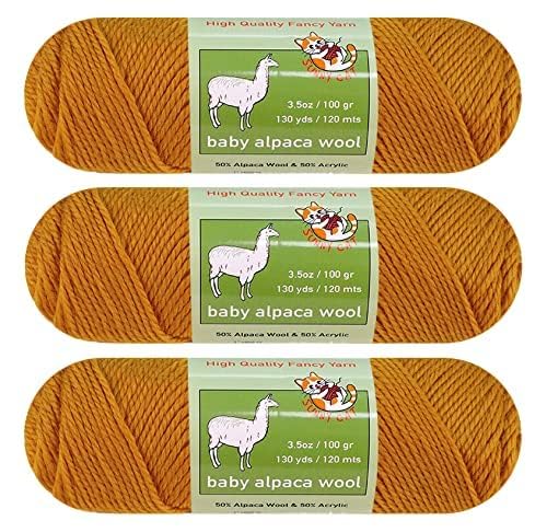 Baby Alpaca Luxury Yarn Worsted Weight 3 skeins (100g/3.5oz/Each) Fashion Collection Art Crafts Crochet and Knitting by Sunny Cat (10 Caramel Cookie) - color: 10 Caramel Cookie