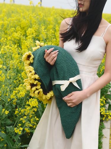 vctops Flower Bouquet Knitted Throw Blanket, Cute Sunflower Bouquets Handmade Crochet Round Blankets, Sunflowers Soft Throws Gifts for Girls, Women, Wife (Sunflower,Diameter 59") - color: Sunflower, size: Adult,Diameter 59"
