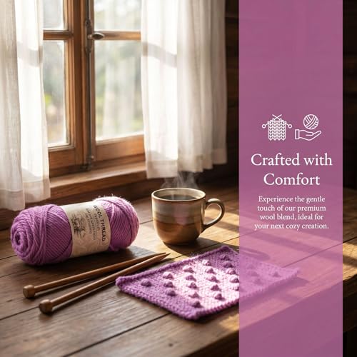 Premium Wool Blend Yarn – 3 Skeins (300g Total), 85% Wool 15% Polyester, for Crocheting&Knitting, Soft Skin-Friendly, Ideal for Scarves, Hats, Blankets & DIY Crafts (14#Dusty Lavender) - color: 14#Dusty Lavender