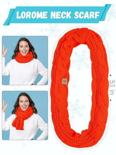 LOROME Winter Beanie Hat Scarf Gloves, Warm Fleece Knit Neck Scarf Set Gift | Hats Gloves Scarf Set, Touchscreen Gloves, Universal Size Neck Scarf Set Winter Gifts for Unisex Adult Winter Wear - color: Fluorescent Orange