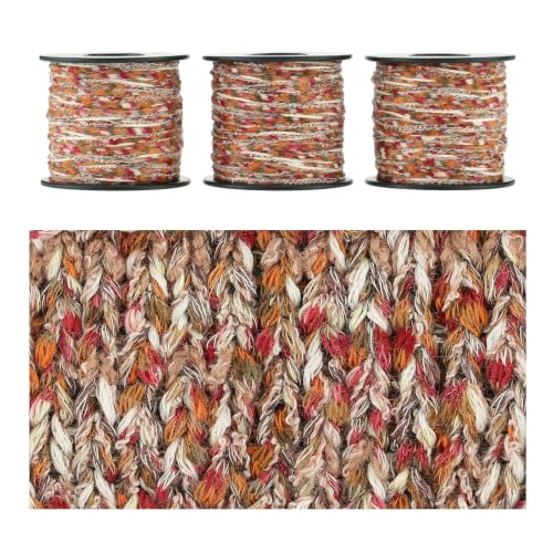 Artisanal Yarn Collection Multifiber Fancy Yarn for Knitting Crocheting Crafts DIY, Set of 3 Rolls(124 Warm Maple Fall) - color: 124 Warm Maple Fall