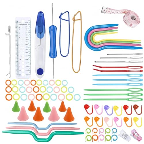 NAUNIQTEE 87-Piece Plastic Yarn Needle Set, Curved and Straight Darning Needles with Storage Case, Multicolor Sewing Tools for Knitting, Crochet, Tapestry, Weaving Projects