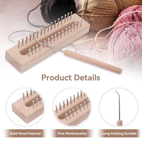 Beufee Wooden Knitting Loom, with Elbow Crochet Hook, Rectangular HandWeaving Machine Knitting Board 32 Pegs for Scarf Sweater Shawl Hat Craft