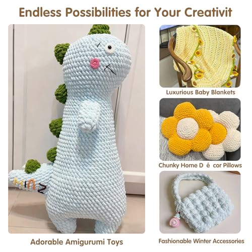 Chunky Velvet Yarn for Crocheting & Knitting, 7.05oz 262.4yd Super Soft Chenille Plush Yarn, Bulk Thick Yarns for Baby Blankets, Amigurumi, Scarves | 20 Colors (1, Aqua Green) - color: Aqua Green