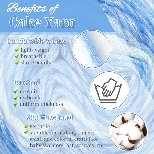 Aeelike Cake Yarn for Crocheting, Soft Ombre Crochet Yarn, Light Blue | 3 PCS #3 Light weight 100g(3.52oz) 245m( 267yards), 60% Cotton Blend Gradient Yarn for Blanket Scarves DIY Crafts, Ideal Gift - color: Fantasy Blue Gradient, size: 3 pcs
