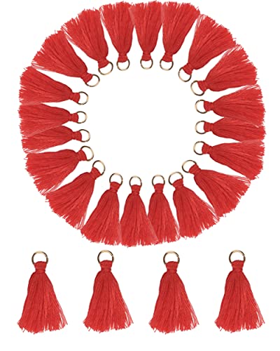 MSCFTFB 100 Pieces Mini Tassels Mala Tassel Kit with Jump Rings for Earring Necklace Jewelry Making Garland Keychain Charms Crafts Decorations(Watermelon) - color: Watermelon