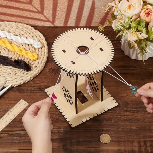 BENECREAT Wood Braiding Disk Friendship Bracelet Looms, 2 Styles Bracelet Knitting Disk Kit with Round & Square Desktop for DIY Hand Rope (Navajo White)