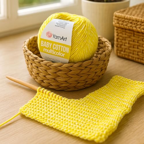 YarnArt Baby Cotton Multicolor Yarn – 50% Cotton 50% Acrylic – 50g (1.76oz), 165m (180yds) – Soft Lightweight Yarn for Knitting, Crochet, Amigurumi, Baby Clothes & Summer Projects (5204) - color: 5204