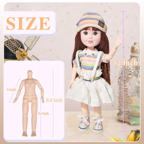 12 Inch BJD Fashion Girl Doll, 15 Movable Joints, Exquisite Hair and Trendy Casual Outfits (Casual wear-Colorful) - color: Colorful