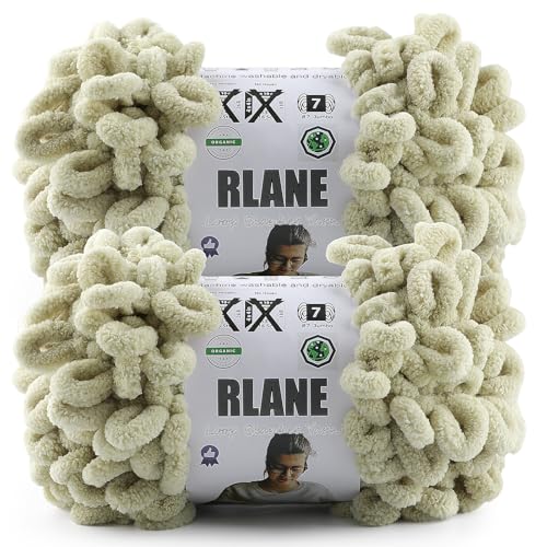 Loop Yarn for Finger Knitting Soft - Chunky Yarn for Hand Knitting - 2 Pack of 180 G/6.4 Oz - #7 Jumbo - 18 Yards - Chenille Blanket Yarn for Crocheting Blankets Amigurumi (2, Almond) - color: Almond