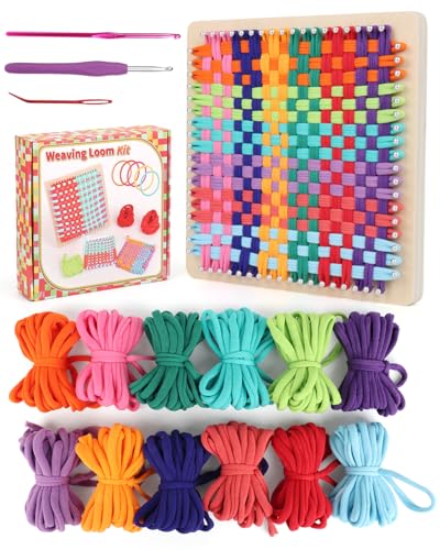 Weaving Loom Kit, Wooden Potholder Loom Kit with Step-by-Step Instruction | Knitting Looms w/ 192 Weaving Loops Art for Beginners and Crafts for Adults, Ideal Gift - size: Large Loom