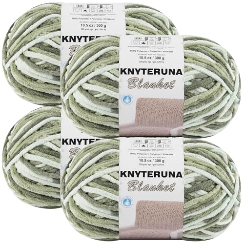 #6 Super Bulky Blanket Yarn for Crocheting - 4 Skeins(Each 10.5oz/300g, 220yds/201m), Chunky Chenille Thick Plush Big Soft Yarn for Crocheting Knitting Blankets, Forest & Sage & Mint - color: Tie Dye Forest & Sage & Mint