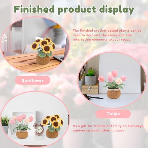 Crochet Kit, Tulip and Sunflower Crochet Kit for Beginners, Knitting Kit | Beginner Crochet Kit, Crochet Flower Kit with Step-By-Step Video Tutorials, Beginner Crochet Kit for Adults - color: Sunflower&Tulip