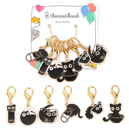 DoreenBeads Stitch Markers for Crocheting and Knitting | Alloy Enamel Crochet Marker Crochet Gifts for Knitting Weaving Sewing Accessories Quilting Jewelry Making - color: Black Cats