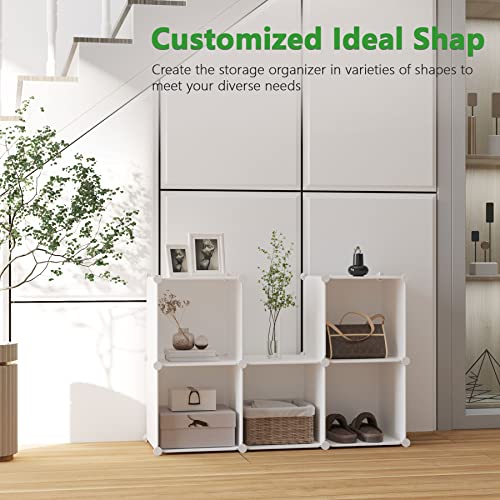 C&AHOME 6-Cube Storage Organizer Cube Shelf Closet Storage Bookcase, Milky | Stackable Cubby Storage, Bookshelf, Portable Plastic Storage Closet Organizer, DIY Modular Shelving Units for Home, Wardrobe - color: Milky