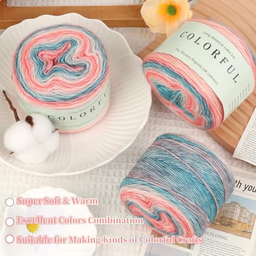Aeelike Cake Yarn for Crocheting, Soft Ombre Crochet Yarn, Blue Pink | 6 PCS #3 Light weight 100g(3.52oz) 245m( 267yards), 60% Cotton Blend Gradient Yarn for Blanket Scarves DIY Crafts, Ideal Gift - color: Blue Pink Gradient, size: 6 pcs