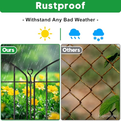 Decorative Garden Fence with gate 24in (H) x16ft (L),Arched Metal No Dig | Small Fence for Dogs & Rabbit,Ornamental Animal Barrier for Flower Beds,Border Panels Fencing for Yard & Patio Outdoor Decor - size: 10 Panels-24in(H) x 16ft(L) with Gate