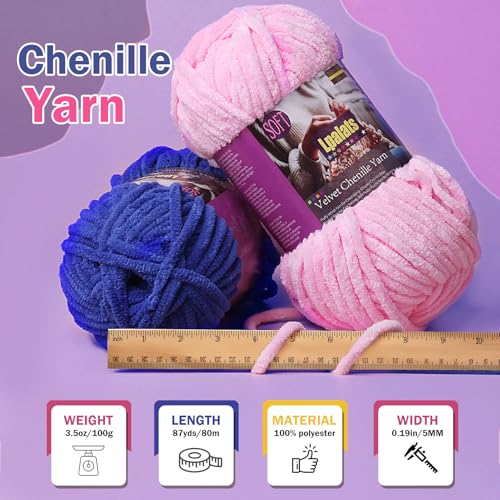 Chunky Chenille Yarn for Crocheting - 3x100g/3.5oz Baby Blanket Yarn for Crocheting Soft - 262 Yards Fluffy Thick Plush Yarns for Knitting Blankets Amigurumi (3, Sky Blue) - color: Sky Blue