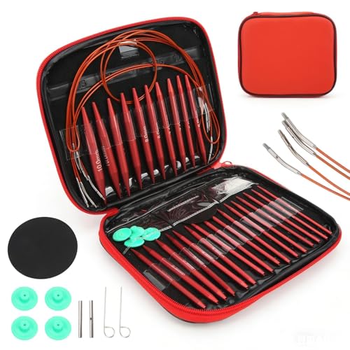 Interchangeable Aluminum Circular Knitting Needles Set, 13 Pairs of 3.0mm–10.0mm with 4 Flexible Cables, Crochet Hooks & Accessories, Knitting & Crochet Kit with Storage Case