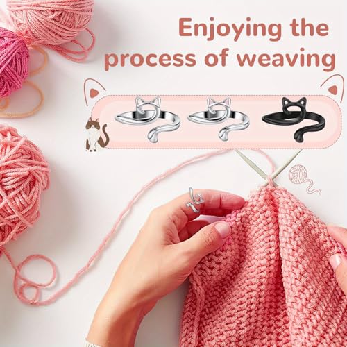 2pcs Adjustable Finger Holder - Knitting Crochet Loop Ring Yarn Guide Thimble - Faster Sewing Tools for Crocheters (2Pcs Black Cat) - color: 2Pcs Black Cat