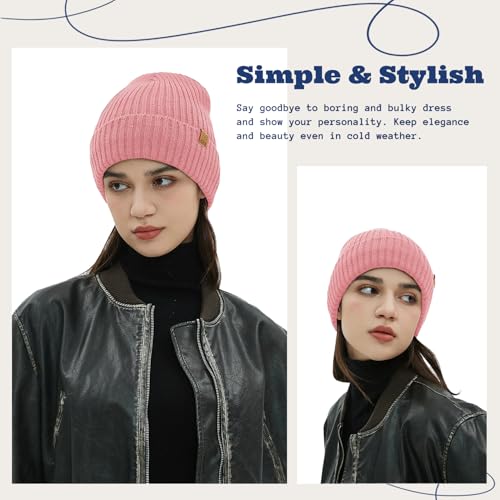 ACUSHLA Waterproof Windproof Winter Hat for Men Women Fleece-Lined Beanie - color: Pink