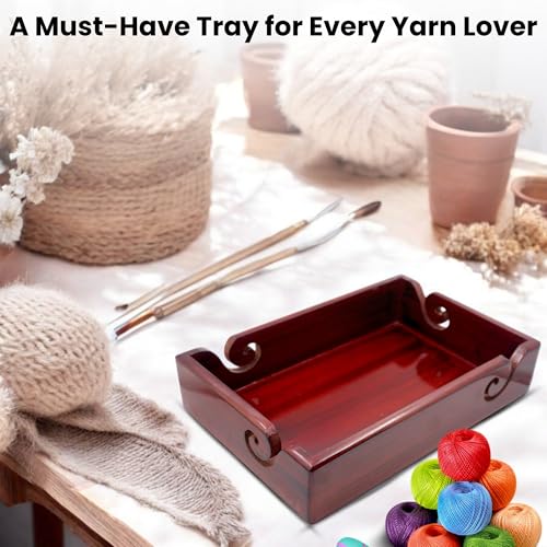 Wooden Yarn Bowl Tray for Knitting & Crochet – Handcrafted Antique Finish Organizer with Swirl Design | Durable Teak Brown Wood Holder for Crochet Hooks & Yarn Balls | Multipurpose Craft Storage Gift - color: Teak Brown 1