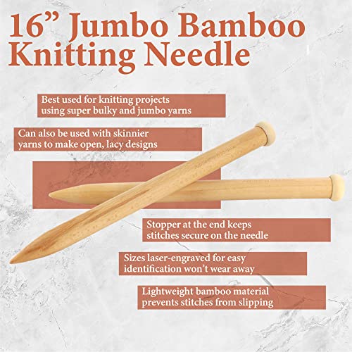 JubileeYarn Jumbo Bamboo Knitting Needles - 3 Pair Deluxe Set - 15mm, 20mm, 25mm - size: 15mm, 20mm, & 25mm (16" Long)