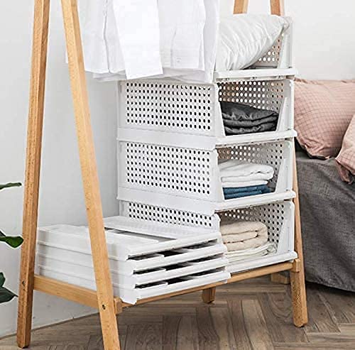 yazi 8 Pack Foldable Plastic Wardrobe Storage Bins | Stackable Cube Baskets Used as Closet Drawer and Shelf Organizer, Great for Bedroom Clothes Tidy Storage - size: 8L